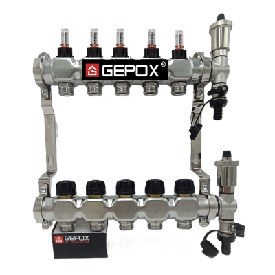 Rozdzielacz 5 nierdzewny do podłogówki GEPOX PL GEP-PRO-5N